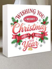 1 buc/4 buc Elemente de Crăciun și Design de Binecuvântare cu Text - Ornament de Decor Pătrat din PVC pentru Desktop, Cadouri de Crăciun, Cadouri Excelente pentru Femei, Decorare, Potrivit pentru Acasă, Raft de Cărți, Desktop, Decorare de Birou