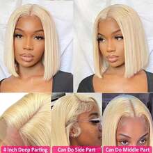 613 Blond Perücke, 180% Dichte, glattes Haar, 13x4 Lace Front, bequeme kurze gerade Bob Perücke, modische Farbe, geeignet für Frauen Cosplay, Weihnachten, Silvester Party, Festivals und andere Anlässe - S613 - Übersicht 7