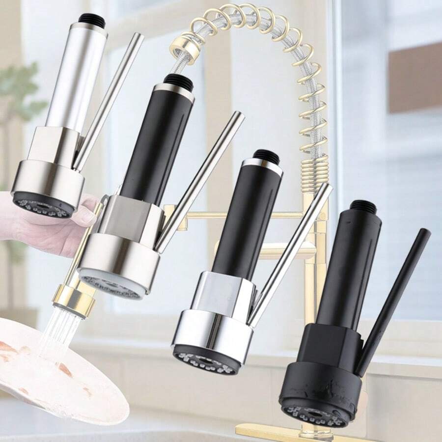 Testa dello spruzzatore del rubinetto da cucina - Testa dello spruzzatore del rubinetto a discesa con 15 adattatori, ugello dello spruzzatore del rubinetto estraibile, connettore della parte dello spruzzatore del rubinetto della cucina a singola funzione, nichel spazzolato