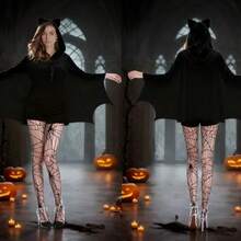 1 件万圣节成人女式蝙蝠翼披肩服装，涤纶 - 黑色 - 查看 7