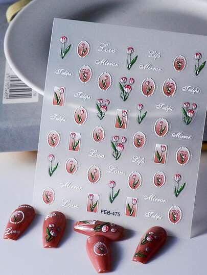 1 Sheet Nail Art Tulip Flower Stickers Adhesive Sliders DIY Nails Polish Manicure Sticker Decals