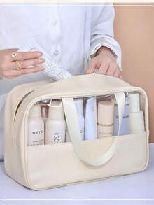 3pcs/1pc Travel Toiletry Bag, Large Capacity Makeup Bag, Waterproof Makeup Brush Organizer, Multi-Functional Cosmetic Storage Bag, Handbag, Bathroom Skincare Products Organizer, Suitable For Lipstick, Makeup Brushes, Makeup Pens, Eyeshadow, Mirror, Eyeliner, Lip Gloss, Skincare, Toothbrush, Toothbrush Cup, Soap, Shampoo, Comb, Watch, Phone, Necklace, Jewelry, Digital Products Storage