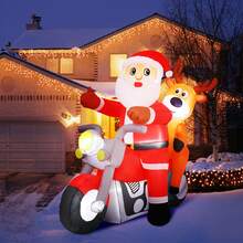 Inflable Navidad Decoración Papá Noel Y Alce Con Luz Led,7ft Inflable Navidad Papá Noel Y Alce Conduciendo Un Moto, - Rojo - Ver 3