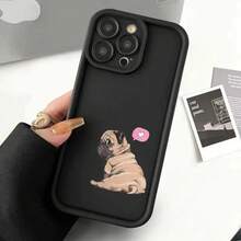 Funda de teléfono móvil con patrón de cachorro lindo, simple, discreta, lujosa, negra, protección completa, a prueba de golpes y caídas, funda de teléfono móvil de TPU engrosada, adecuada para iPhone16/15/14/13/12/11plus Pro Max/XSMAX/xr para niños y niñaFunda resistente con diseños únicos - Negro - Ver 2