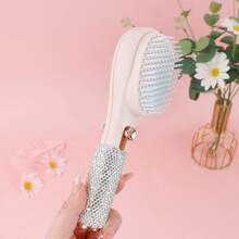 1pc Rhinestone Decor Detangling Comb, Lightweight Luxury Expandable Anti-Static Hair Brush, Self-Cleaning Magic Comb