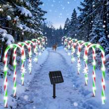 5-in-1 rote und grüne solar-betriebene Zuckerstangen-Lichter mit Schneeflocken-Ornamenten, Weihnachtsdekoration für Außenbereich, Garten, Weg, festliche Feiertags-Beleuchtung, solar-betriebene Außendekoration