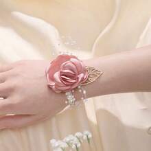 Corsage de poignet élégant pour demoiselle d'honneur - Rose/Rouge, parfait pour les mariages et les fêtes