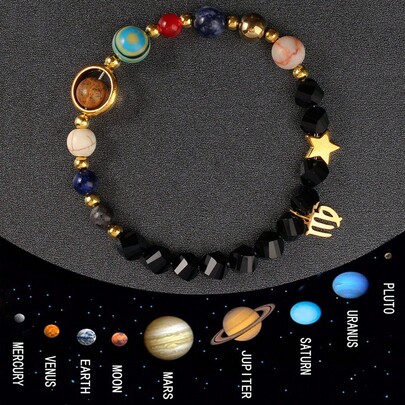 Twelve Constellations Bracelet Asymmetrical Cut Natural Stone Eight Planets Beaded Bangle Women Fashion Jewelry Couple Friendship Accessories Gifts For Loved And Friends