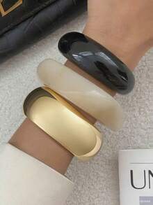 1pc/3pcs Set Vintage Exaggerated Bohemian Thick Wide Acrylic Bangle Bracelet, Stainless Steel Gold Jewelry, Luxurious Casual Party Women Couples Wedding Holiday Fashion Versatile Stainless Steel Bracelet Jewelry Gift (Bracelet Material And Color Subject To Actual Item)