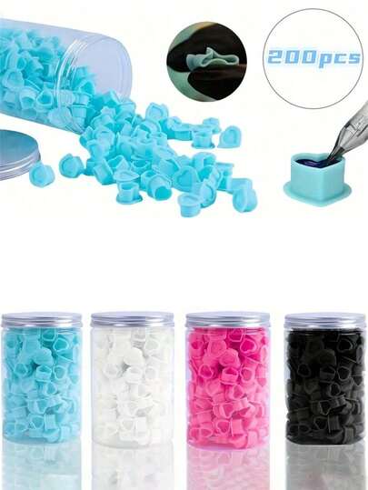 200 piezas Vasos desechables para tintas de tatuaje con forma de corazón con soportes, vasos para tintas de tatuaje de silicona de colores, vasos de colores creativos, herramientas y accesorios para tatuaje