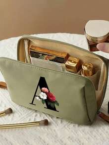 Geantă cosmetică elegantă cu monogramă, geantă de toaletă portabilă pentru femei, geantă de ruj, portofel pentru monede, geantă de depozitare pliabilă ușoară, geantă cosmetică, geantă de călătorie, geantă de depozitare portabilă, capacitate mare, cu mâner, multifuncțională, poliester durabil cu închidere cu fermoar, lavabilă la mașină, potrivită pentru naveta zilnică, călătorii de afaceri, vacanțe, poate fi oferită prietenilor, membrilor familiei ca un cadou grijuliu, cadouri de Crăciun, Halloween.