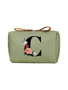 Geantă cosmetică elegantă cu monogramă, geantă de toaletă portabilă pentru femei, geantă de ruj, portofel pentru monede, geantă de depozitare pliabilă ușoară, geantă cosmetică, geantă de călătorie, geantă de depozitare portabilă, capacitate mare, cu mâner, multifuncțională, poliester durabil cu închidere cu fermoar, lavabilă la mașină, potrivită pentru naveta zilnică, călătorii de afaceri, vacanțe, poate fi oferită prietenilor, membrilor familiei ca un cadou grijuliu, cadouri de Crăciun, Halloween.