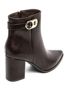 Bottines Femme élégantes à Talon Bloc Avec Boucle Dorée – Noir, Marron, Bordeaux - Brown - View 5