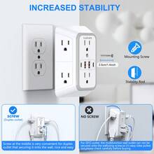 2-Pack 10-In-1 USB Wall Outlet Surge Protector – Dual Mountable Charging Stations With 6 AC Sockets, 4 USB Ports (Type-C & Type-A), Safety Shutters, GFCI Compatible For Bedroom, Kitchen, Travel - 查看 8