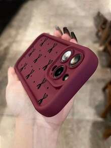 1 pieza Funda de teléfono a prueba de golpes de estilo INS con diseño de lazo a lunares negros, compatible con Apple y teléfonos inteligentes, resistente al agua, a las caídas y a los arañazos - Burdeos - Ver 5