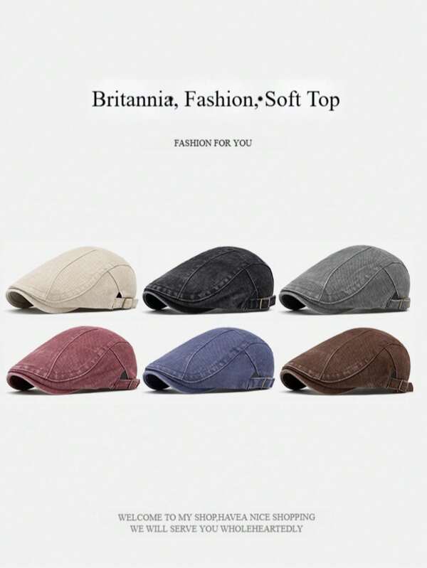 Gorra de estilo periodero vintage para hombres, boina lavada de otoño, gorra de pintor, gorra de estilo periodero británica