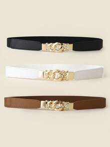 1/3pcs Women Stretchy Waist Belt Set, Including Faux Pearl Buckle Belt, Bowknot Elastic Belt And Alloy Buckle Belt, Fashionable Accessory For Dress, Sweater And Coat Summer, School Fall, Autumn, Halloween