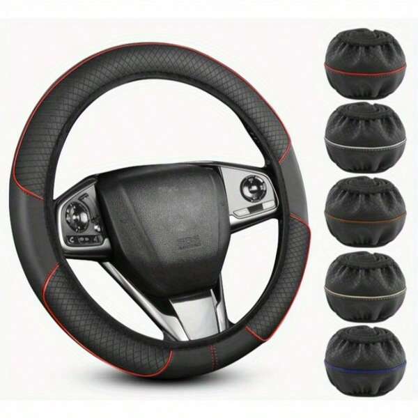 15inch Car Rhombus Embossed PU Leather Steering Wheel Cover Without Inner Ring