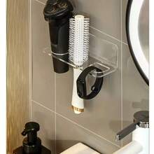 Clear Acrylic Bathroom Organizer - Space-Saving, No-Drill Wall-Mounted Storage Rack For Hair Accessories, Toiletries, 1pc - 白色 - 查看 6