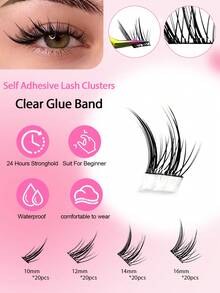80pcs C-Curl Self-Adhesive False Eyelash Clusters, Natural Cartoon Makeup Effect, No Glue Needed, Invisible Tape For Fox Eyes - Long Lasting, No Sticky Residue, Pre-Glued Fake Lashes - C - View 3