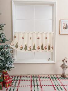 1 Stück Weihnachtsbaum bestickte Spitzen Kaffee Vorhang, Feiertags Dekor transparenter Vorhang