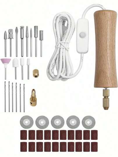 Electric Resin Jewelry Drill Set, Wooden Body Hand Drill Resin Supplies, Multi-Purpose Power For Drilling, Sanding, Polishing, Cutting, Engraving, DIY Resin Crafts Practical Convenient Precise Jewelry Making Tool