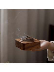 A Solid Color Walnut Incense Burner - Dragon And Phoenix Cover Walnut Zen Tea Ceremony Incense Burner Home Decoration Chinese Style Indoor Agarwood Spice Aromatherapy Hollow With Cover Incense Holder Bottom Gifts Birthday Graduation