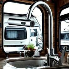 1pc Multifunctional RV Kitchen & Bathroom Faucet Replacement, 3-Way Switching Mode, Includes Water-Saving Aerator, Pressurized Extension Sprayer Nozzle, Polished Surface, Direct Drinking Water Contact, RV Kitchen Accessory | Modern Kitchen Faucet With High Arc Spout, Faucet Adapter, 3-In-1 360° Swivel Waterfall Bathroom Sink Faucet Kitchen Items Kitchen Accessories Kitchen Tools