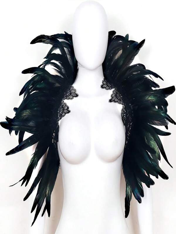 Women's Shawl Cloak Decorative Accessories Fashion Shawl Punk Gothic Halloween Christmas Carnival Party Shawl Stage Runway Style Stage Show Role Playing Witch Dress Up Accessories Artificial FeathersFour Season Universal