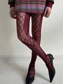 1pc Autumn/Winter Niche Angora Red Cyberpunk Fishnet Tights, Anti-Snag Leggings For Women