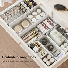 Expandable Plastic Makeup Organizer Set, Suitable For Vanity Countertop - Adjustable Length Multi-Purpose Storage Box For Cosmetics, Office Supplies And Bathroom Accessories - Drawer Organizer For Desk, Kitchen, Storage & Organization, Desktop Organizer And Display Box, Extendable Drawer Makeup Brush Holder Lipstick Compartment Organizer For Dorm