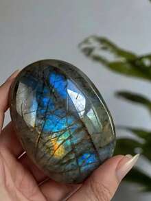 Premium labradorit palmsten, polerad kvartskristall, helande massageädelsten, heminredningsdetaljer, med gör-det-själv-smyckestillverkning för kristallentusiaster, idealisk present för speciella tillfällen