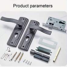 1 Set Elegant Black Metal Door Handle With Silent Hinges - Lever Lock Set For Home And Bedroom, Made Of Durable Manganese Steel, Rust-Proof, Easy Installation, Battery-Free, Home Door Lock - Black - View 2