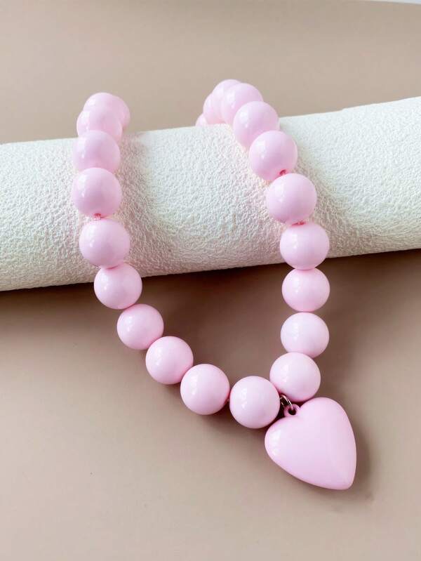 1pc Macaron Color Dopamine Heart Beaded Necklace For Women