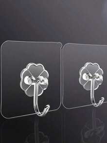 10-1pc Seamless Wall Hook, No-Nail Wall Hanging, Strong Adhesive Hook, Glue Stick Wall Hook, Self-Adhesive, Transparent, Removable, Waterproof, Rust-Proof, Suitable For Kitchen, Bathroom, Living Room - Transparent - View 5