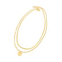 2Pcs/Set Simple Stainless Steel Heart Hollow Initial Necklace Herringbone Choker Lip Chain Layered Chain Necklaces For Women