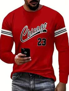 Chicago 23 Graphic Men's Long Sleeve T-Shirt - Soft, Breathable Polyester Crew Neck Tee | Machine Washable | Casual Casual Attire, For Fall - Multicolor - View 2