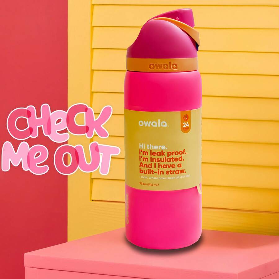 OWA 32OZ Water Bottle With Straw, Insulated Stainless Steel Tumbler, 24hrs Cold, Lock Lid, For Sports Travel School,Color: Rose Red - 綠色 - 查看 1