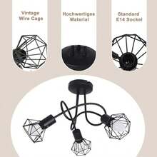 homefire 1/2ER Schwarz Deckenstrahler 3 Flamming Vintage Deckenleuchte Deckenlampe E14 Wandleuchte Eisennetz Umlauflampe Retro Küchenlampe Strahler für Wohnzimmer Schlafzimmer Flur(Ohne Leuchtmittel)