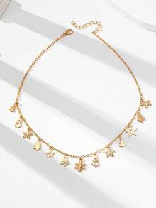 1 件彩色圣诞吊坠项链 - 手工制作的圣诞树灯雪花圣诞蝴蝶结吊坠项链 - 适合女士和女孩的节日珠宝礼物 - 金色 - 查看 4