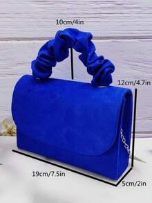 This Evening Bag Has A Certain Capacity To Accommodate Items Such As Mobile Phones, Wallets, And Cosmetics. The Handheld Design Is Convenient To Hold. The Faux Suede Material And Retractable Handle Give It A Simple Yet Elegant Style, Suitable For Formal Evening Events, Corporate Galas, And Important Business Occasions, Reflecting The User's Sophistication And Poise. Suitable For Ladies As A Handbag, Clutch, Shoulder Bag, Or Wedding Party Bag, It Can Be Paired With Evening Gowns And High Heels For A More Elegant Look., Party Bags - Royal Blue - View 4
