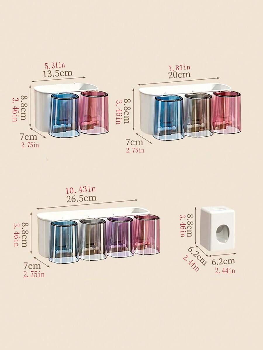 4/3/2 Toothbrush Holder Set With Toothpaste Dispenser, Multi-Function Bathroom Storage Rack, Automatic Toothpaste Dispenser And Toothbrush Cup, No Drill Bathroom Shelf, Luxury Bathroom Set, Wall-Mounted Toothbrush Organizer, Home Bathroom Accessories - White - View 1