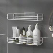 1 suport de duș, suport de depozitare montat pe perete fără perforații, suport de duș autoadeziv, raft suspendat versatil pentru articole esențiale de baie și bucătărie, accesorii pentru baie