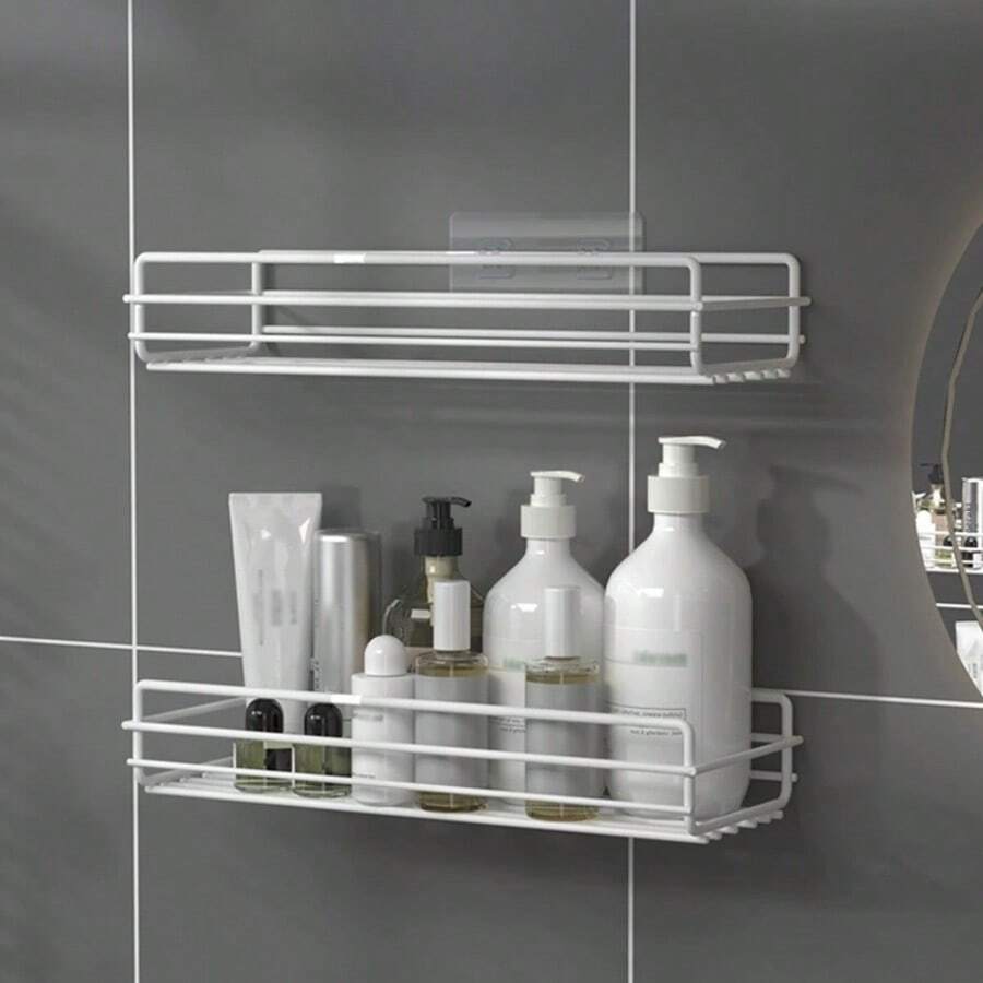 1 suport de duș, suport de depozitare montat pe perete fără perforații, suport de duș autoadeziv, raft suspendat versatil pentru articole esențiale de baie și bucătărie, accesorii pentru baie