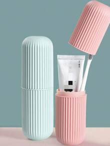1 Piece All-In-One Travel Toothbrush Set - Portable Rinsing Cup And Toothpaste Holder, Suitable For Oral Hygiene Needs Anytime Anywhere, Solid Color Vertical Striped Travel Toothbrush Case With Toothbrush Holder, Covered Rinse Cup, Toothpaste And Toothbrush Storage Box, Mouthwash Cup, Suitable For Daily And Travel Use, Toothbrush Organizer, Portable Travel Toothbrush Cup, Suitable For Travel, Camping, Home, School And Business - MultiWarna - View 4
