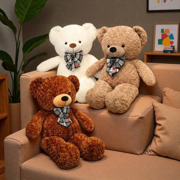 Peluche de oso de peluche grande, adorable oso de peluche con moño, juguete de peluche de oso abrazador, almohada de juguete para dormir, regalo de cumpleaños/Navidad para niños, regalo del Día de San Valentín para la novia, decoración de sofá para el hogar, decoración cálida de juguete para fiestas/eventos