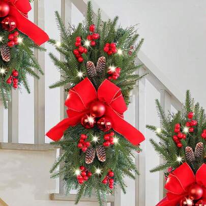 NetHong Christmas Artificial Pine Needles For Front Door Hat Pendant Santa Door Hanging Wreath Christmas Tree Decoration Xmas Ornaments