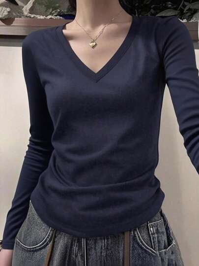 美式修身性感露肩女式T恤，独特设计，休闲春季款