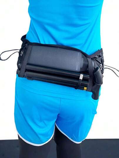 1PC [Running Waist Pack] Lightweight Breathable Adjustable Running Waist Pack | Phone Holder, Water Bottle Pocket & Zippered Compartment - Unisex Sports Belt Bag For Marathon, Cycling & Running - Black, Marathon Accessory, Durable Sportswear