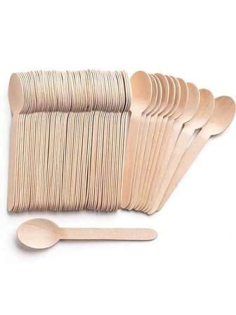 50/100/150pcs Disposable Tasting Spoons, Mini Wooden Spoons, Party Supplies Set, Disposable Wooden Cutlery, Party Spoons, Disposable Dessert Spoons, 5 Styles, Suitable For Cocoa, Coffee, Hot Chocolate, Cake, Desserts, Ice Cream, Christmas, Christmas Essential, Party Supplies